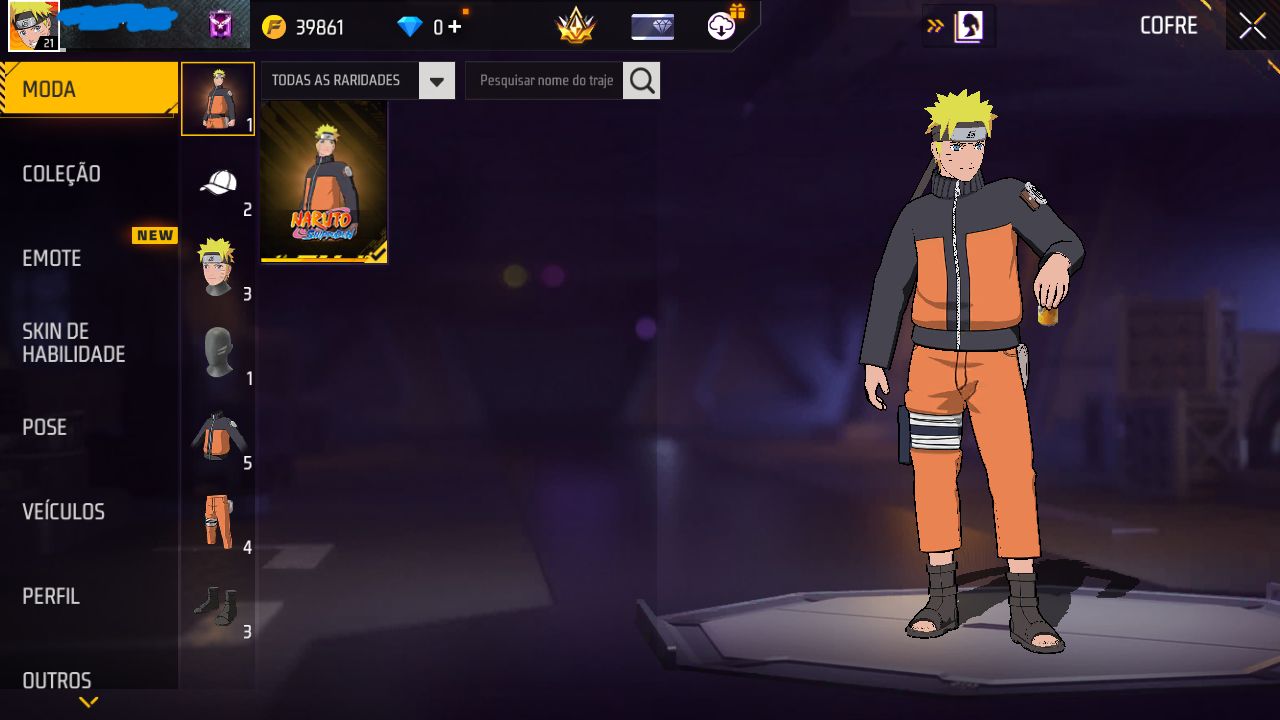 CONTA FREE FIRE DIAMANTE 4 MODO RANK COM SKIN NARUTO E TROCA DE NICK