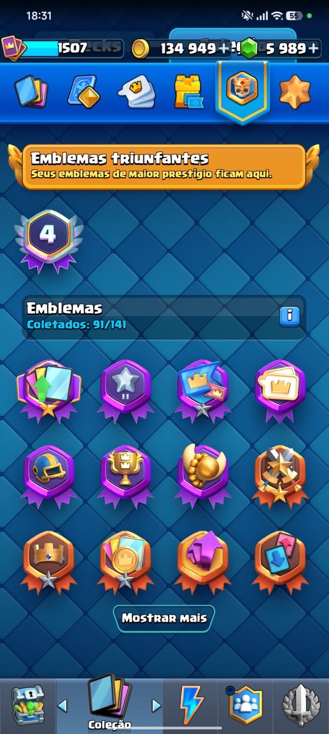 CONTA CLASH ROYALE LVL 21 + 8K TROFÉUS + 6K GEMAS + TORRE E CARTAS LVL 14, +