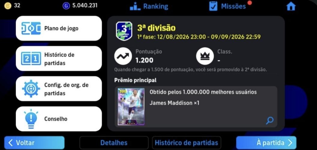 Conta de efootball, já pegou primeira divisão 3 vezes