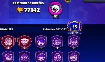 Conta Brawl stars com 77 mil troféus e skins raras