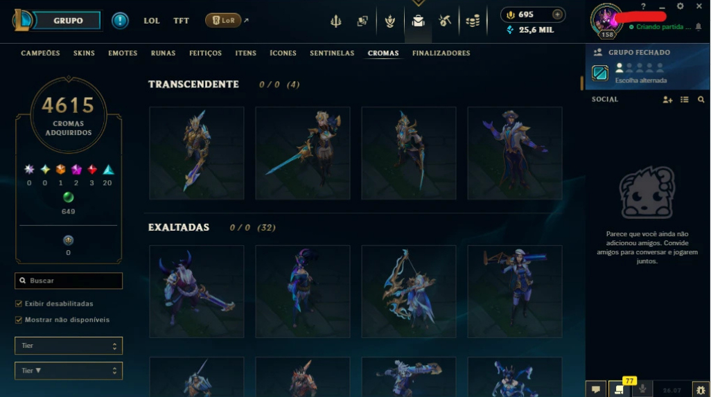 CONTA ESMERALDA III MMR DIAMANTE E MESTRE 1740 SKINS COM 4615 CROMAS E 10 PR