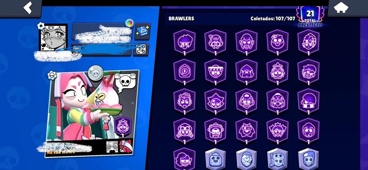 CONTA BRAWL STARS FULL | 48K TROFÉUS | 107/108 BRAWLERS | 262 SKINS | 21 PRESTÍG