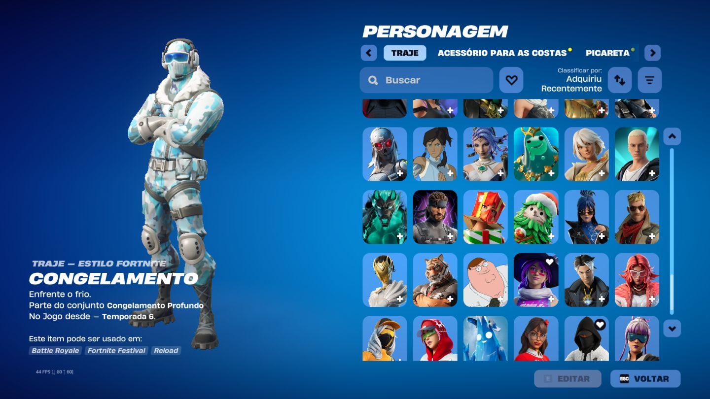 CONTA FORTNITE À VENDA | 136 SKINS + 193 PICARETAS!