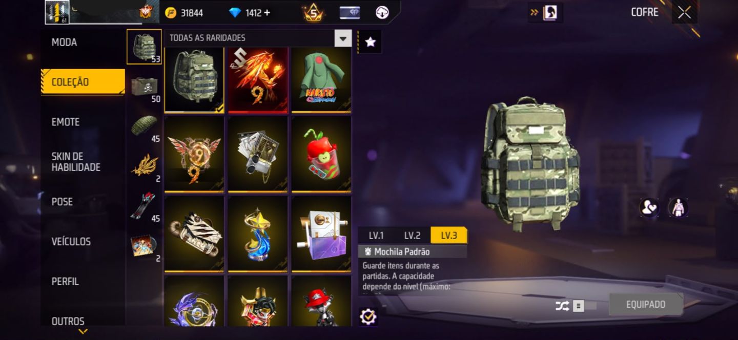 Conta FreeFire 7 Anos | 1372 diamante | Pacote Hashira Sensi | Tds Skins Naruto